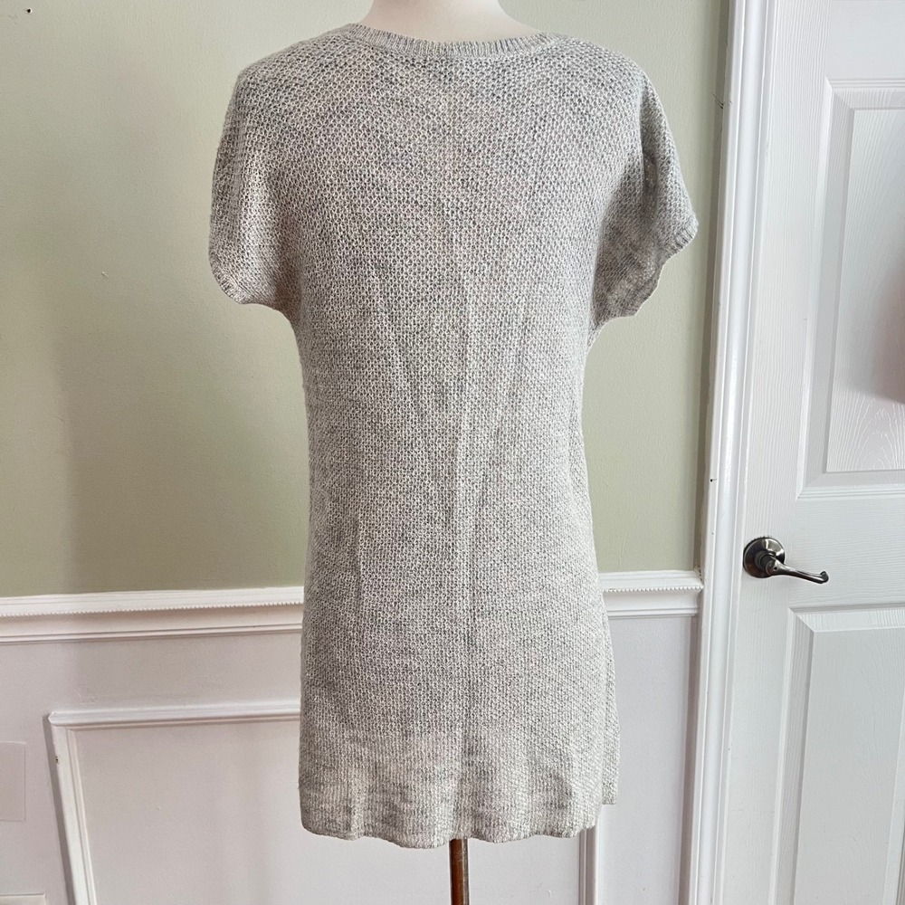 Eileen Fisher Tunic Sweater Womens M Linen Blend V-Neck Short Sleeve Gray Boho - Picture 7 of 13